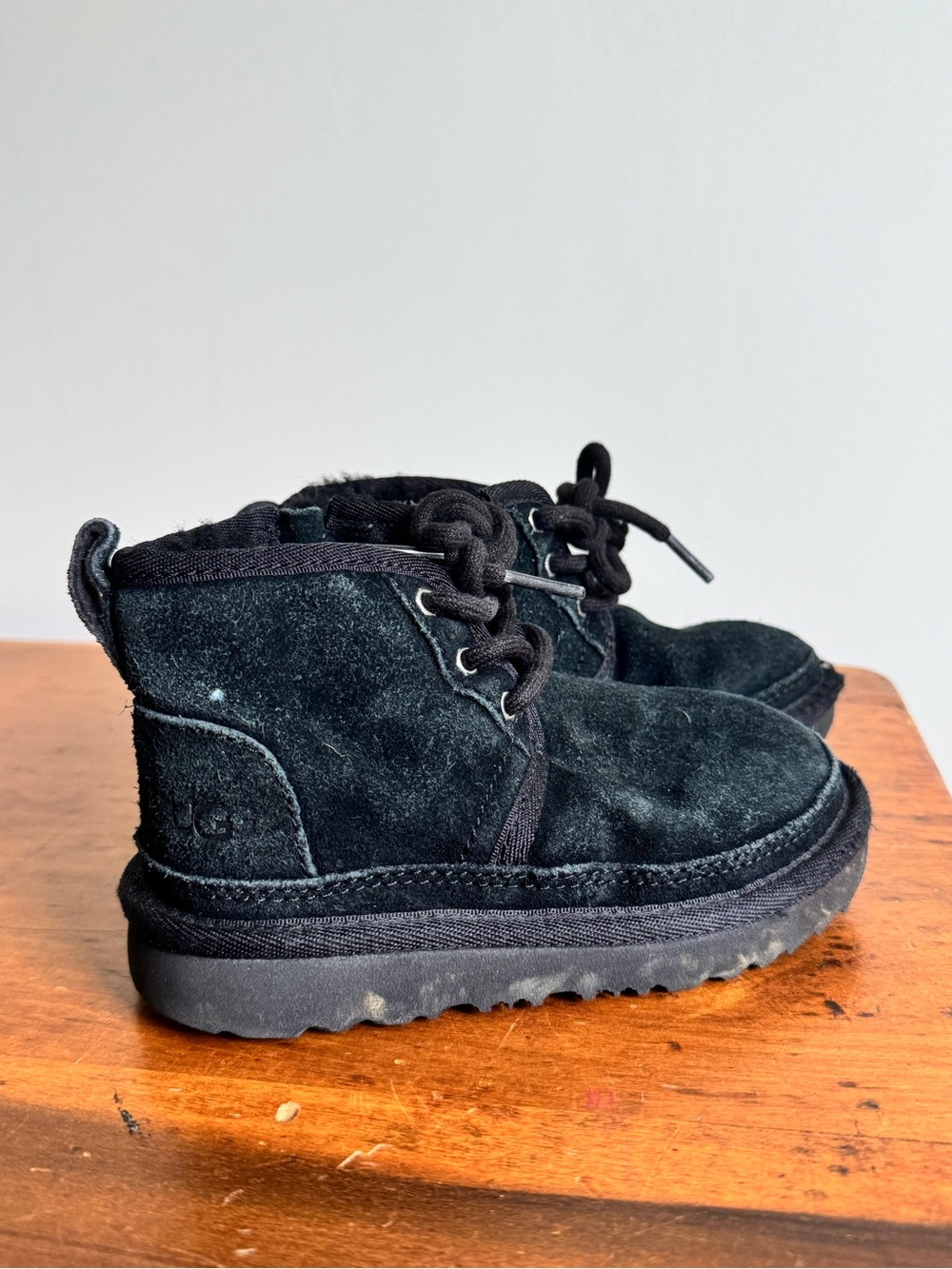 UGG Kids Black Suede Lace-Up Ankle Boots